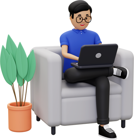 3d A man is working at home using a laptop